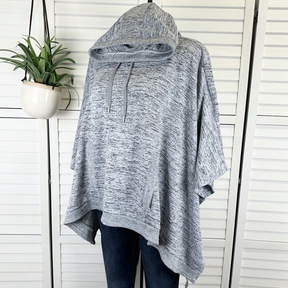 Athleta Blissful Poncho Heather Gray Hooded Knit Pullover Sweater Size M